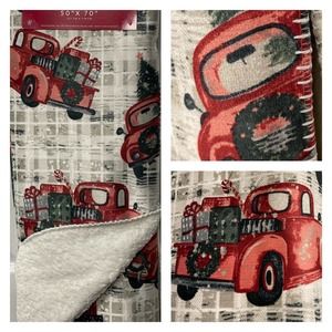 RED TRUCKS Plaid 50x70 Throw Blanket Christmas Tree by Dream Home Sherpa Back